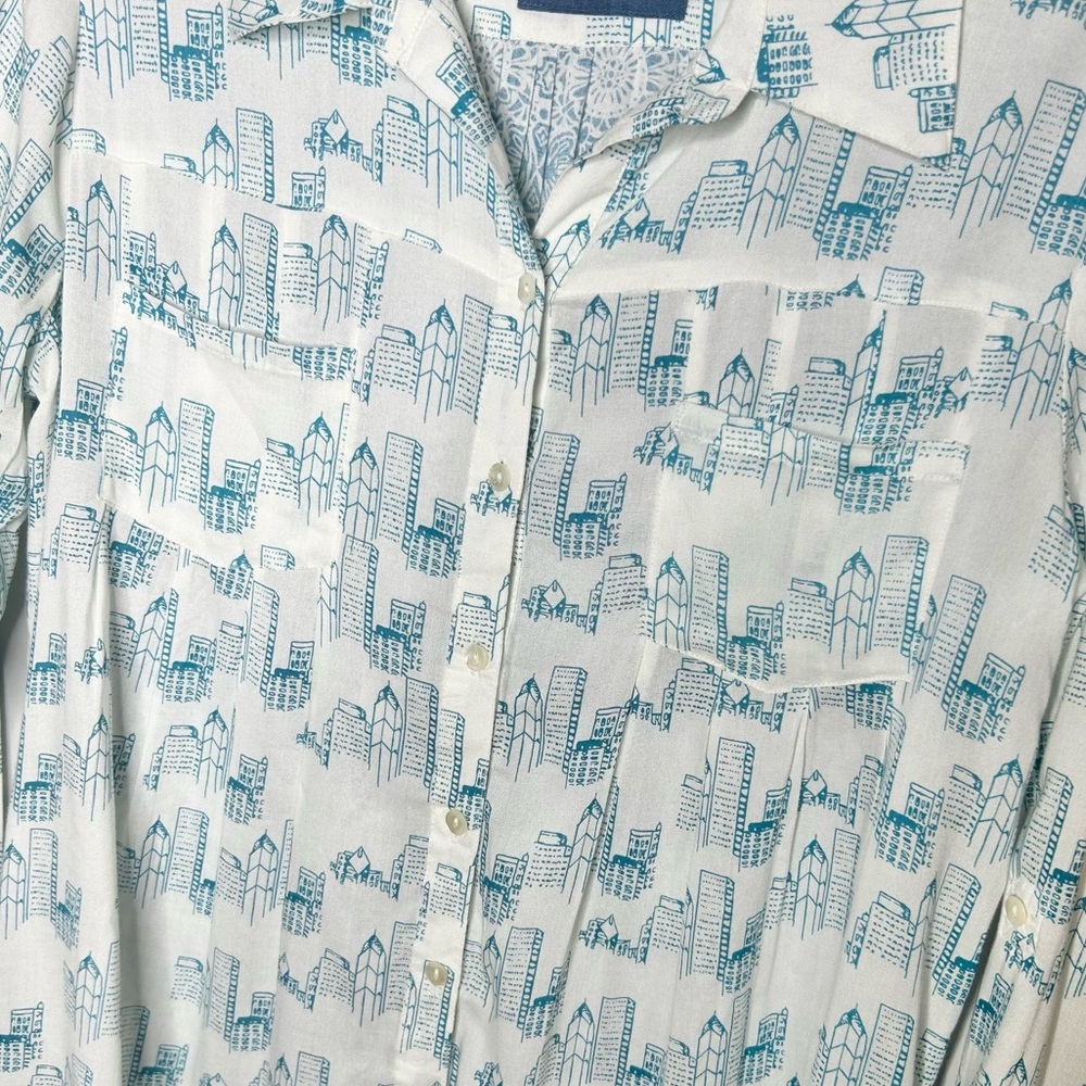 Style & Co. White and Blue Lightweight Summer Cooling Button Down/Up Shirt - Picture 4 of 9